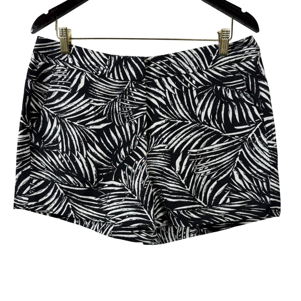NWT Saint Tropez West Linen Blend Tropical Leaf Shorts Women's 10 Black White